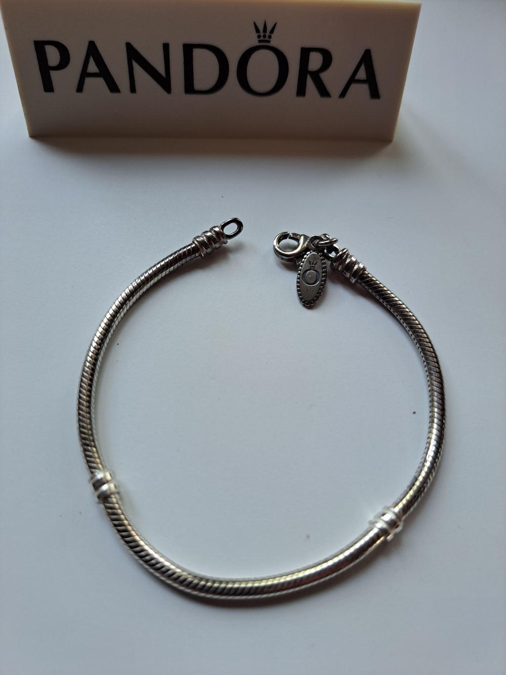 Pandora Silver Snake Chain Bracelet with Signature Tag - Silver